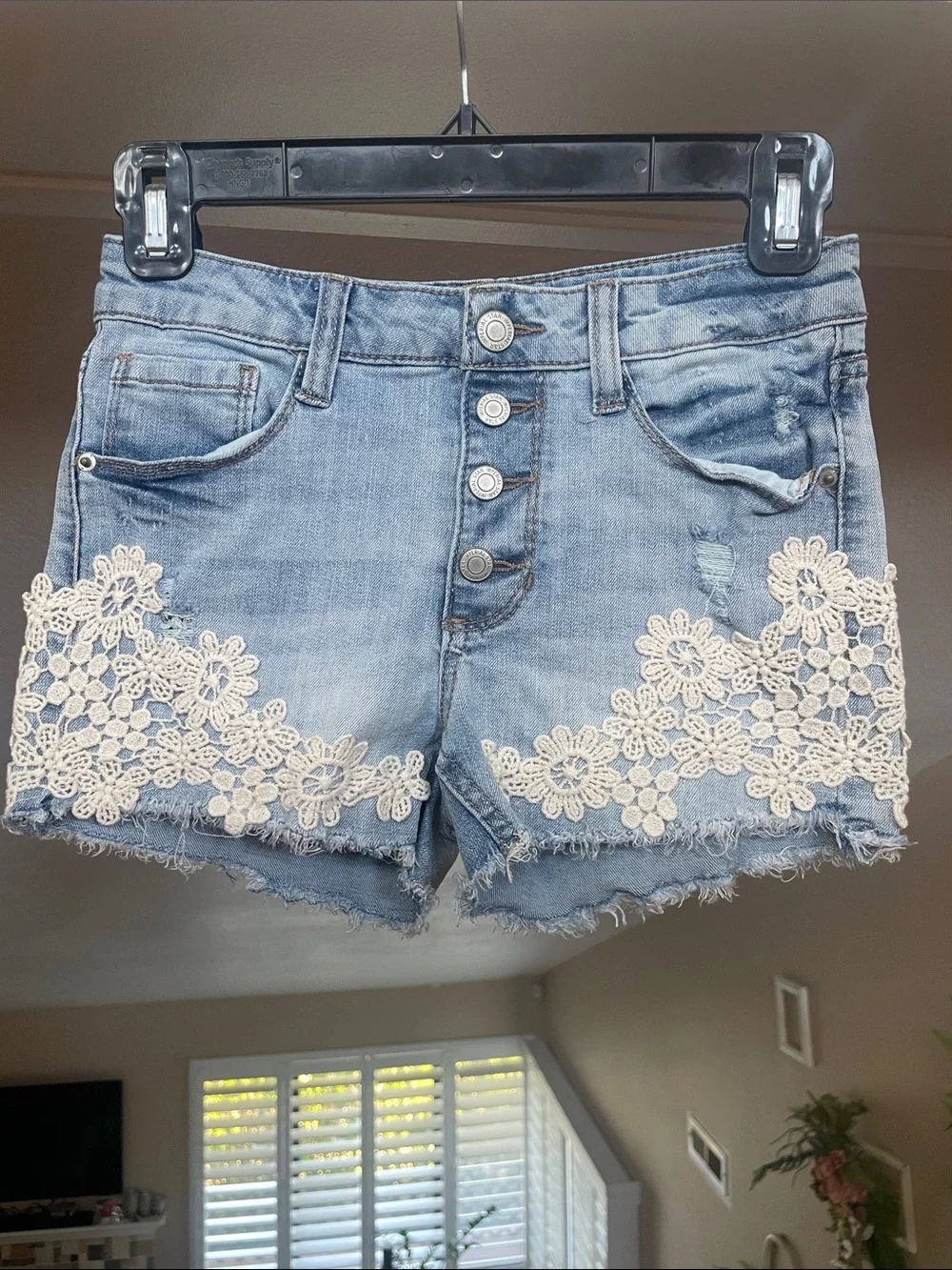 Imperial Star Light Blue Denim Shorts with Ivory Lace